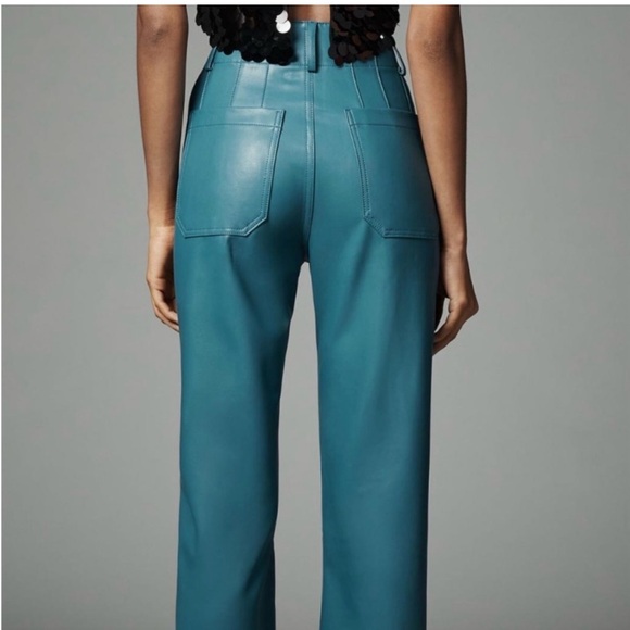 Sz M 8 29 30 Maeve Colette vegan leather turquoise cropped pants worn twice!!! - Picture 2 of 8